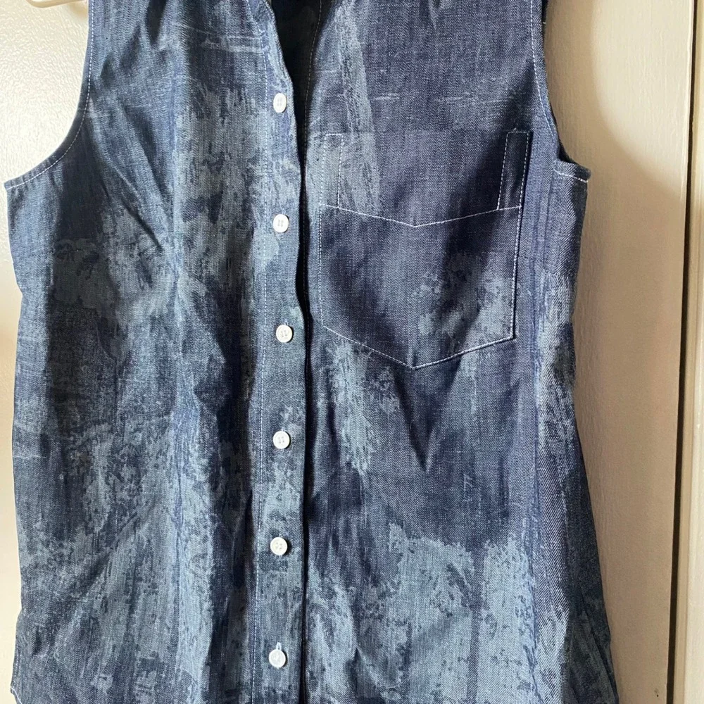 Lafayette 148 New York Sleeveless Shirt Shipyard Indigo Multi Print NWT - Picture 4 of 7